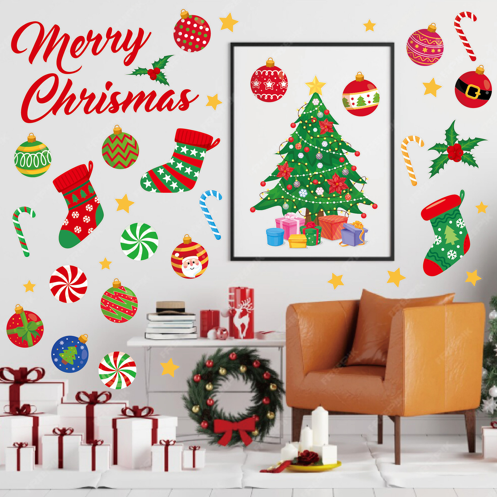 CHOII Christmas Decor Outdoor,Christmas PVC Plastic Self-adhesive Wall