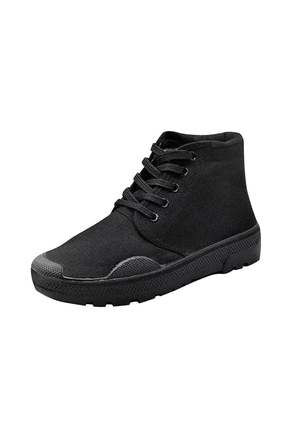CHOII Middle Top Training Shoes for Men Thick Sole Anti-slip Breathable Upper Booties for Men Lace-up Casual Comfortable Boots Hiking Sneakers,Black/9