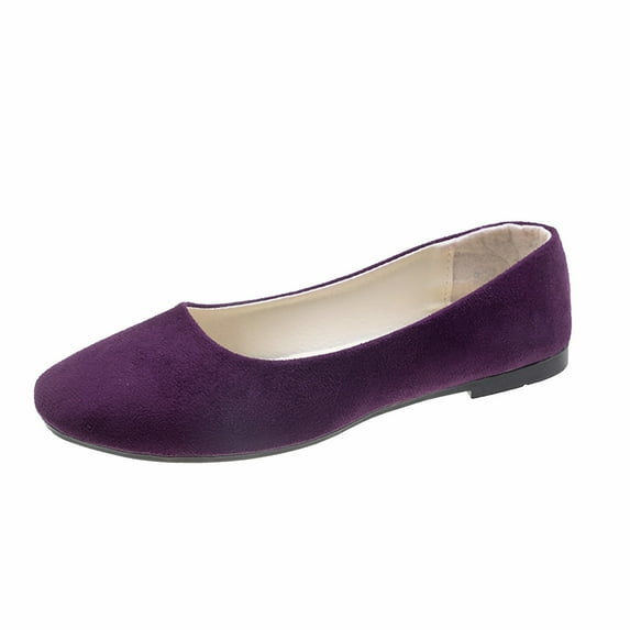 CHOII Clearance Women Ladies Slip On Flat Shoes Sandals Casual Square Head Loafers Shoes Flats Walking Shoes Comfortable Sandals for Ladies,Dark Purple/6