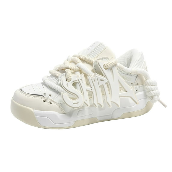 CHOII Fashion New Thick Sole Versatile Casual Non-slip Board Shoes Casual Hiking Shoes Lace-up Breathable Sneakers with "SHITA" label for Women and Men Clearance!,White/5.5
