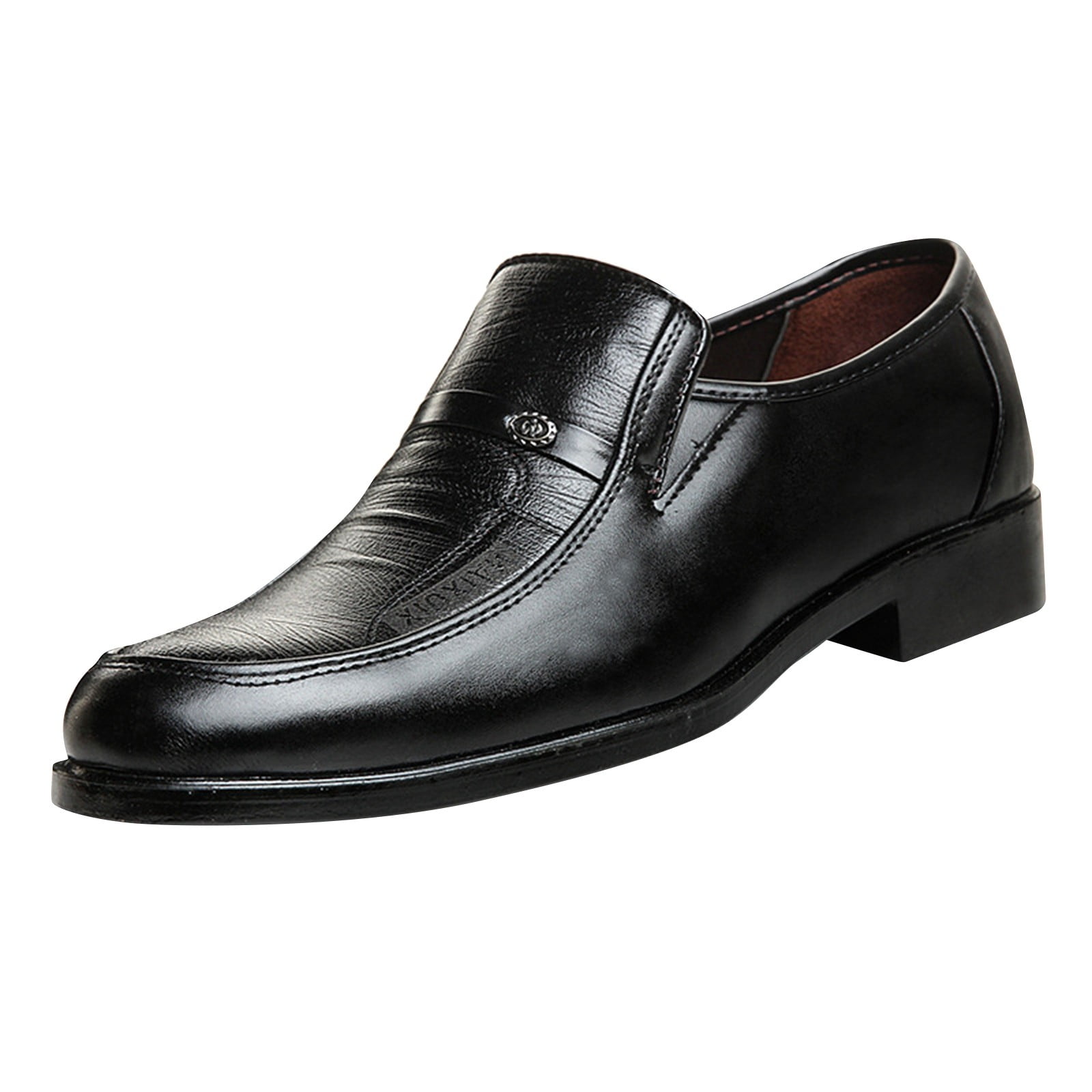 CHOII Promotion! Mens Dress Shoes Leather Lined Slip On Loafers Good for Suit Jeans Fashion Comfort Business Round Head Wedge Oxfords for Men,Black/10