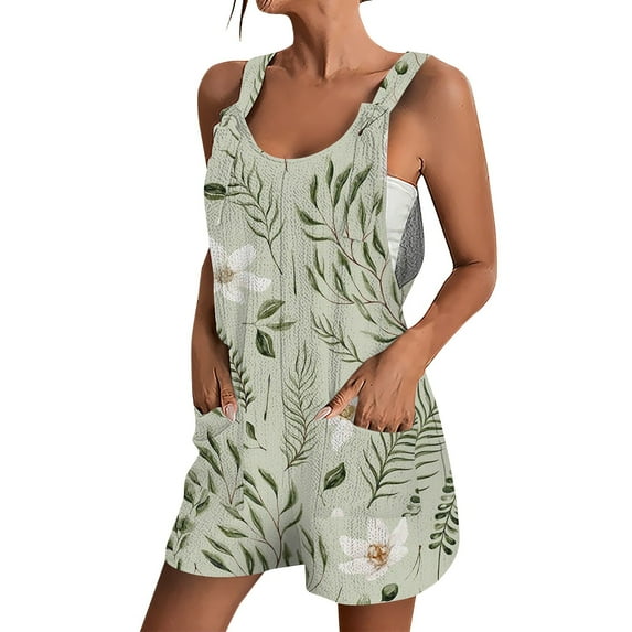 CHOII Rompers for Women 2024 Jumpsuits for Women Casual 2024 Summer Rompers Sleeveless Loose Spaghetti Strap Shorts Overalls Jumpers with Pockets Floral Print Clearance! Jumpsuit for Teen Girls