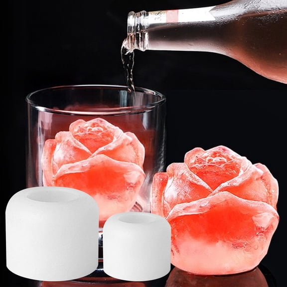 CHOII Rose Ice Mold,1.61Inch Rose Ice Cube Mold,Silicone Rose Ice Ball Maker,Easy Release Large Ice Cube Form for Chilled Cocktails,Whiskey,Bourbon & Homemade Juice,White