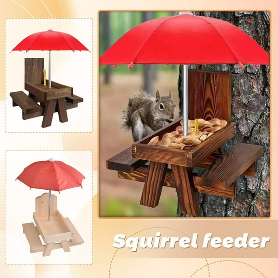 CHOII Squirrel Feeder In Stock Outdoor Wooden Squirrel Feeder Pet Dining Table With Bench Corn Bracket Feeding Table