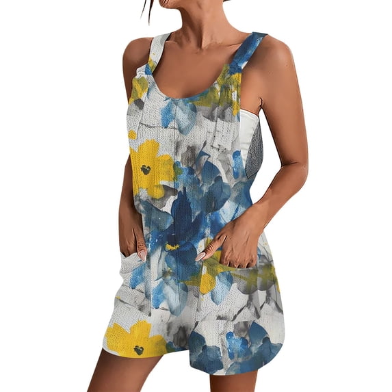 CHOII Summer Casual Jumpsuits for Women 2024 Women's Summer Jumpsuits Short Pants Vintage Printed Fashion Casual One-Piece Pants Rompers for Women 2024 Clearance!