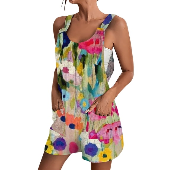 CHOII Summer Casual Jumpsuits for Women 2024 Women's Summer Jumpsuits Short Pants Vintage Printed Fashion Casual One-Piece Pants Rompers for Women 2024 Clearance!