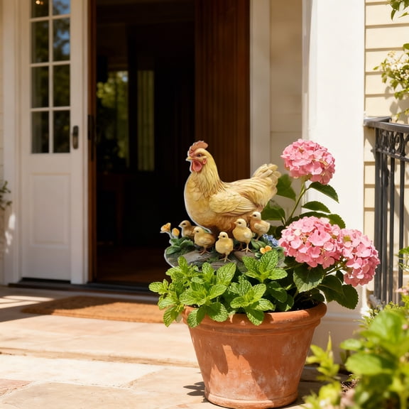 CHOII Yellow Hen And Chicks Garden Stake - Outdoor Decorative Acrylic Figurine For Yard,Courtyard,And Landscaping