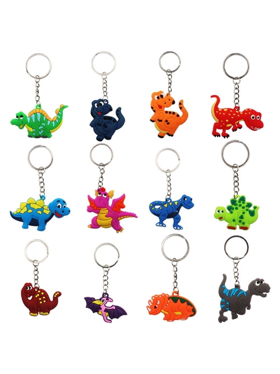 12 Pcs Dinosaur Keychains Cute School Bags Backpack Novelty Keyrings for Party Supplies Favors Bag Fillers Gifts Prizes