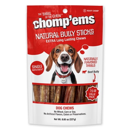 Chomp'ems Naturally Delicious Bully Sticks - No Hide Dog Chews - No Artificial Flavors, Colors, Or Preservatives - Protein Rich Alternative to Rawhide, 8 Oz.