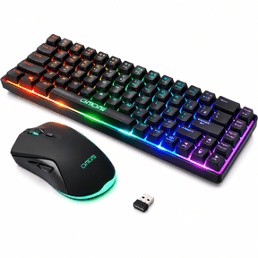 CHONCHOW 60% Wireless gaming Keyboard and Mouse Combo,68 keys Rechargeable Led Backlit Keyboard , 2.4GHz Wireless Receiver,Portable Design and Stable USB Connection for PC Mac Xbox