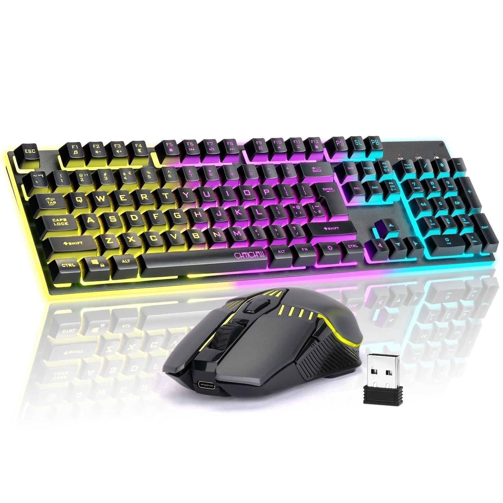 Wireless Gaming Keyboard and Mouse Combo, RGB Backlit Keyboard, Metal Panel, Mechanical Feel Anti-ghosting Keyboard with Side Button Mouse for PC Laptop Compatible with Windows Mac Ps4/Ps5 Xbox