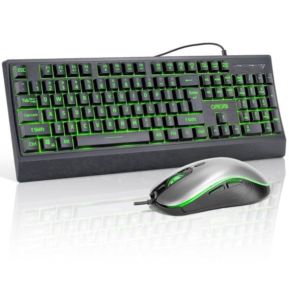 Large Print Keyboard and Mouse Combo With Large Prin, Wired 3-Color Backlit Keyboard, High Contrast Big Letter Keys , for Laptop, WindowsBlack