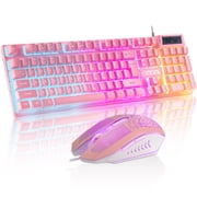 CHONCHOW Pink Gaming Keyboard and Mouse Combo, 104 Keys Wired LED Backlit, 19Anti-Ghosting, Multimedia Keys, 3600 DPI Mouse, Compatible with PC Laptop PS4 Xbox