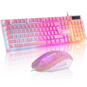 CHONCHOW Pink Wired Gaming Keyboard and Mouse Combo, 104-Key Full-Size RGB Backlit Set, 19-Key Anti-Ghosting, Multimedia Keys for PC Laptop PS4 Xbox