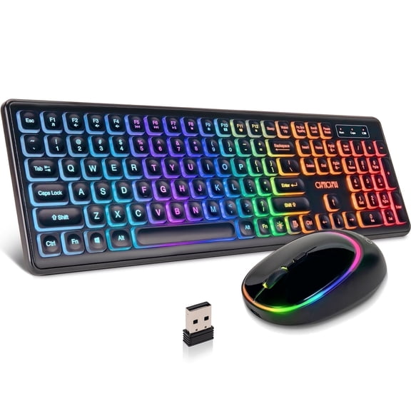 CHONCHOW Wireless Keyboard and Mouse Combo,2.4G Silent Keyboard Mouse, Ergonomic Tilt Angle,USB Rechargeable & Full Size LED Light Up for PC, Laptop, Mac, Windows