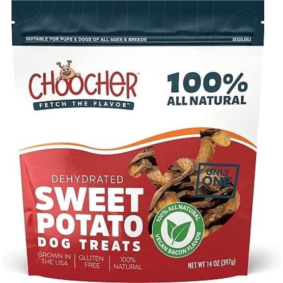 CHOOCHER Sweet Potato Dog Treats Delicious and Rewarding Dog Stuff Vegan Smoked Bacon Flavored All Natural USA Made Dog Sweet Potato Treats - Ideal Dog Treat for Any Breed (Bacon 14 oz).
