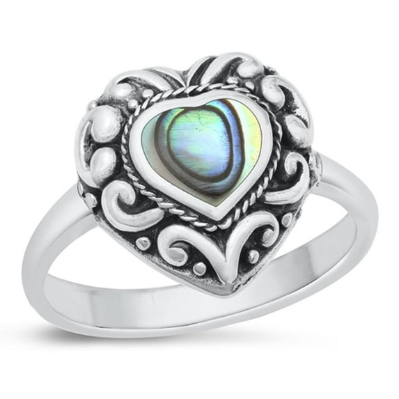 CHOOSE YOUR COLOR Abalone Heart Bali High Polished Ring .925 Sterling Silver Band Jewelry Female Size 6