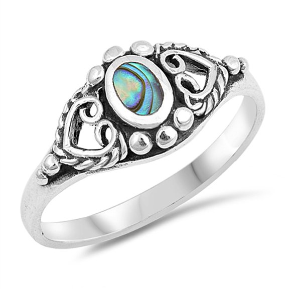 CHOOSE YOUR COLOR Abalone Heart Knot Boho Bead Oval Ring .925 Sterling Silver Band Jewelry Female Size 7
