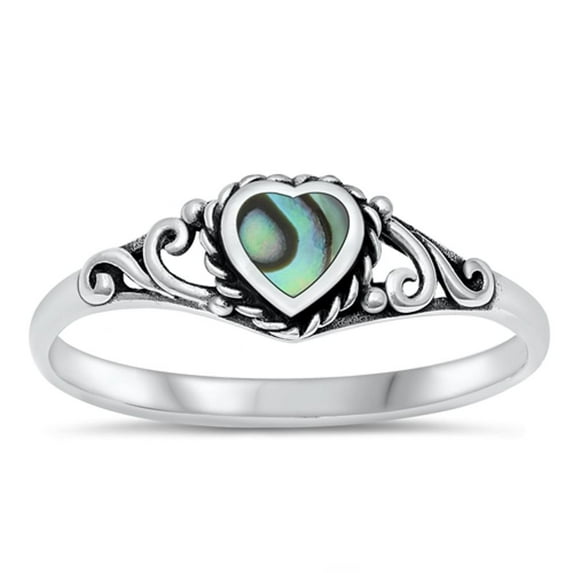 CHOOSE YOUR COLOR Abalone Heart Oxidized Filigree Promise Ring 925 Sterling Silver Band Female Size 5