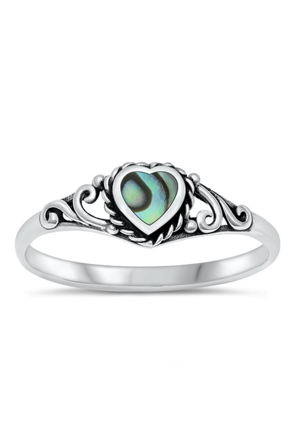 CHOOSE YOUR COLOR Abalone Heart Oxidized Filigree Promise Ring 925 Sterling Silver Band Female Size 7