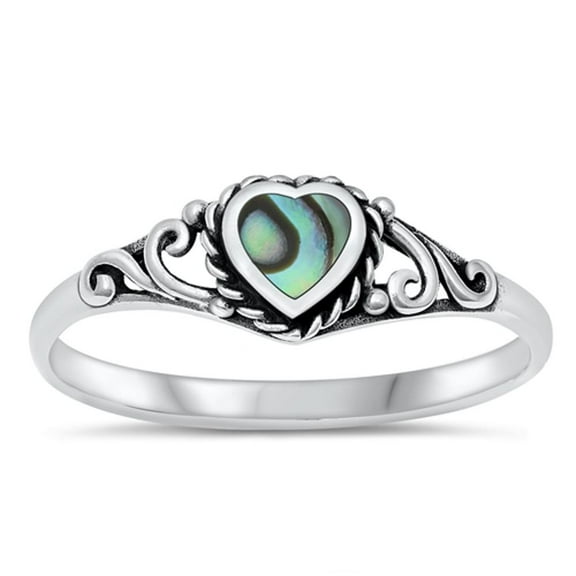 CHOOSE YOUR COLOR Abalone Heart Oxidized Filigree Promise Ring 925 Sterling Silver Band Female Size 8
