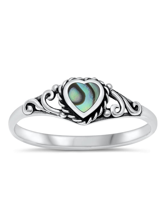 CHOOSE YOUR COLOR Abalone Heart Oxidized Filigree Promise Ring 925 Sterling Silver Band Female Size 8