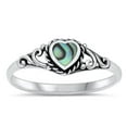 thumbnail image 1 of CHOOSE YOUR COLOR Abalone Heart Oxidized Filigree Promise Ring 925 Sterling Silver Band Female Size 9, 1 of 4