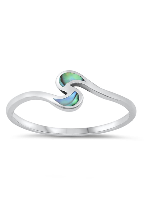 CHOOSE YOUR COLOR Abalone Mosaic Wave Ring .925 Sterling Silver Band Jewelry Female Male Size 9
