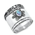 thumbnail image 1 of CHOOSE YOUR COLOR Abalone Oval Bezel Boho Bali Milgrain Ring .925 Sterling Silver Band Female Size 7, 1 of 4