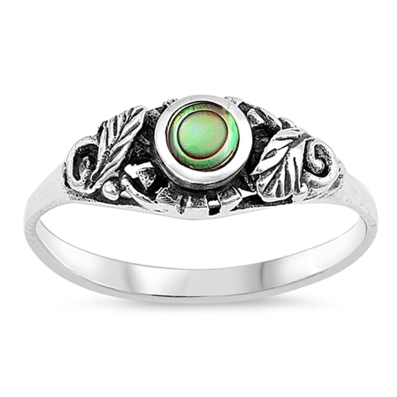 CHOOSE YOUR COLOR Abalone Round Leaf Oxidized Vintage Boho Ring Sterling Silver Band 925 Female Size 6