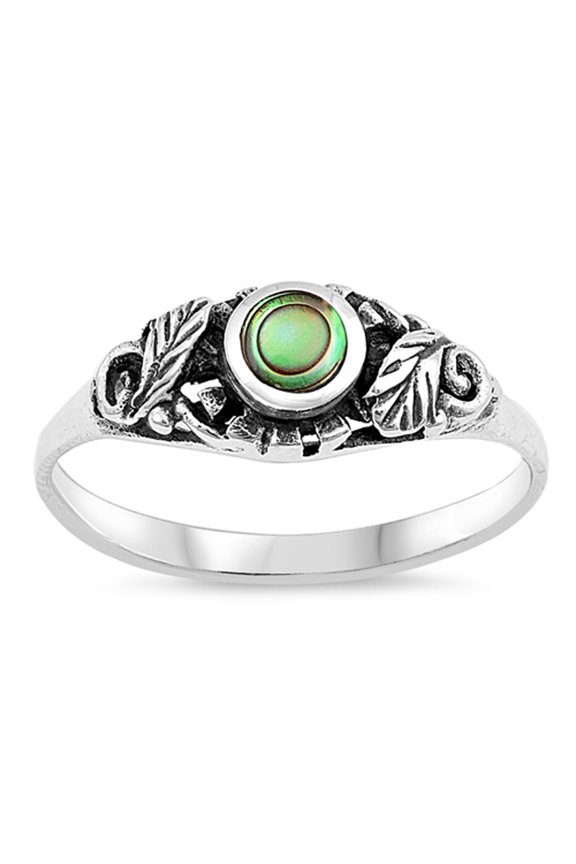 CHOOSE YOUR COLOR Abalone Round Leaf Oxidized Vintage Boho Ring Sterling Silver Band 925 Female Size 9