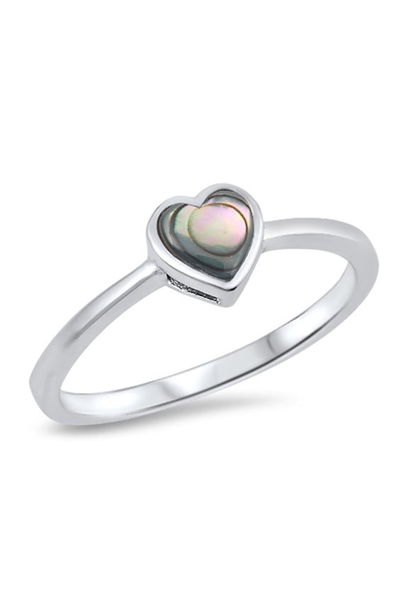 CHOOSE YOUR COLOR Abalone Small Dainty Heart Love Ring .925 Sterling Silver Band Jewelry Female Size 7