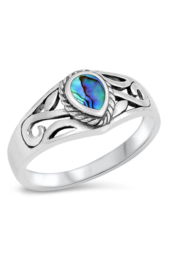 CHOOSE YOUR COLOR Abalone Teardrop Cutout Ring .925 Sterling Silver Band Jewelry Female Male Size 5