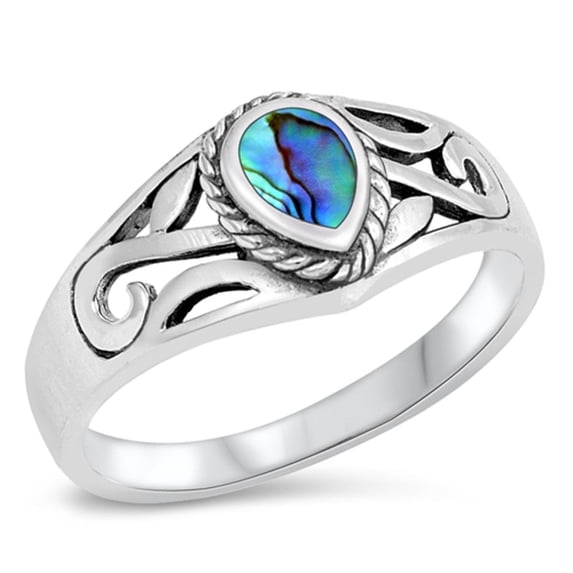 CHOOSE YOUR COLOR Abalone Teardrop Cutout Ring .925 Sterling Silver Band Jewelry Female Male Size 6