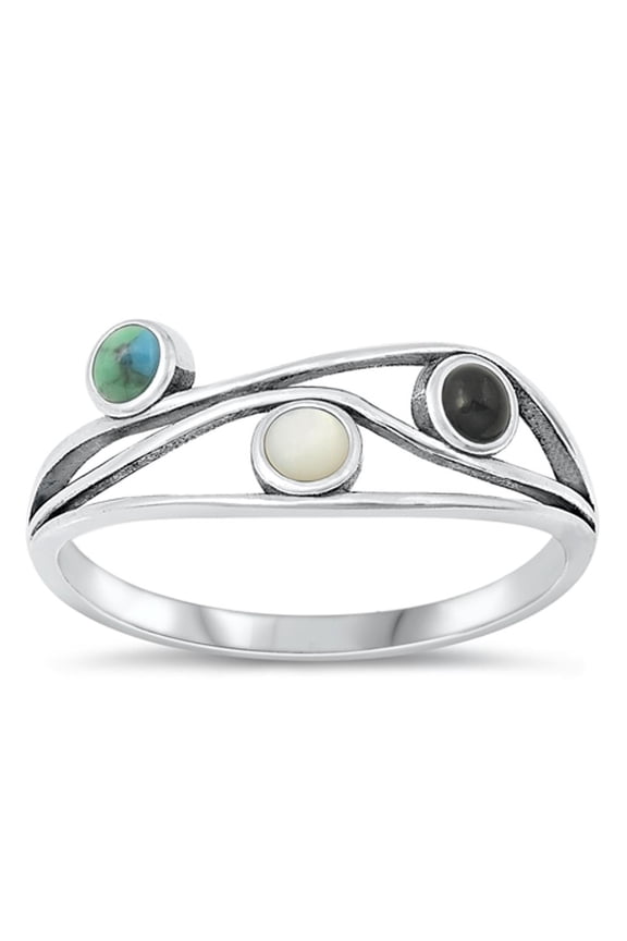 CHOOSE YOUR COLOR Abstract Ring .925 Sterling Silver Wavy Vogue Band Blue CZ Female Size 7