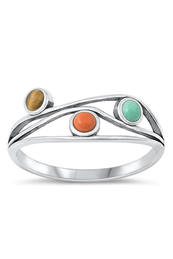 CHOOSE YOUR COLOR Abstract Tiger Eye Ring .925 Sterling Silver Wave Band Jewelry Female Male Size 4