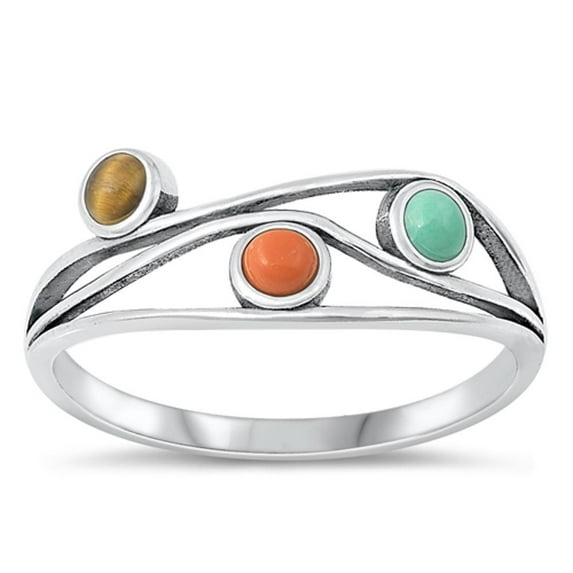 CHOOSE YOUR COLOR Abstract Tiger Eye Ring .925 Sterling Silver Wave Band Jewelry Female Male Size 4