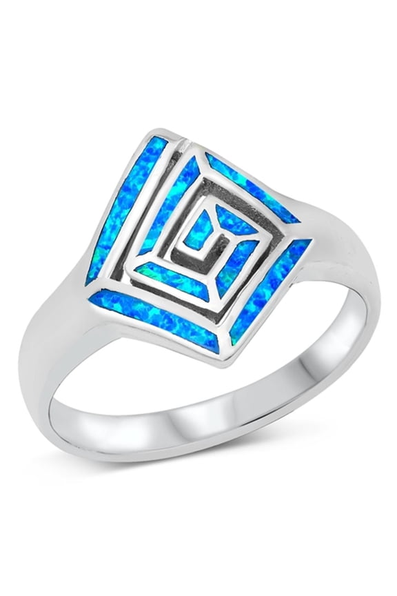 CHOOSE YOUR COLOR Aztec Linear Spiral Ring .925 Sterling Silver Band Blue CZ Female Size 5