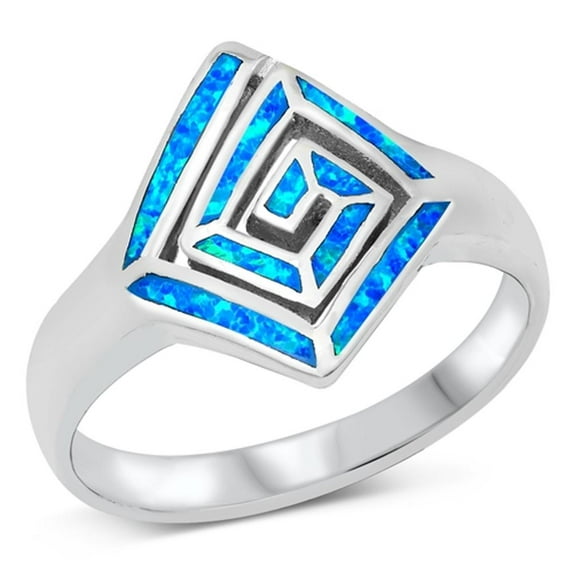 CHOOSE YOUR COLOR Aztec Linear Spiral Ring .925 Sterling Silver Band Blue CZ Female Size 7