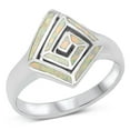 thumbnail image 1 of CHOOSE YOUR COLOR Aztec Mosaic Geometric Swirl Ring .925 Sterling Silver Band White CZ Female Size 7, 1 of 4