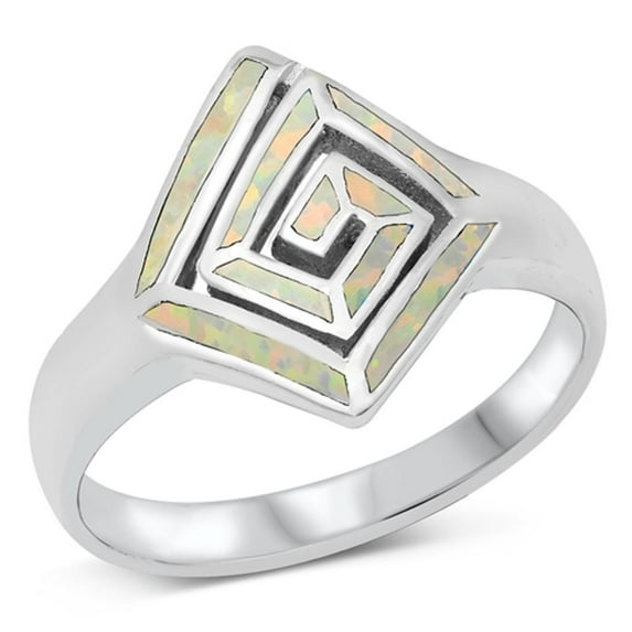CHOOSE YOUR COLOR Aztec Mosaic Geometric Swirl Ring .925 Sterling Silver Band White CZ Female Size 7