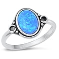 thumbnail image 1 of CHOOSE YOUR COLOR Bali Blue Simulated Opal Ring .925 Sterling Silver Band CZ Female Size 4, 1 of 4