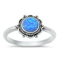 thumbnail image 1 of CHOOSE YOUR COLOR Bali Blue Simulated Opal Ring .925 Sterling Silver Band CZ Female Size 5, 1 of 4