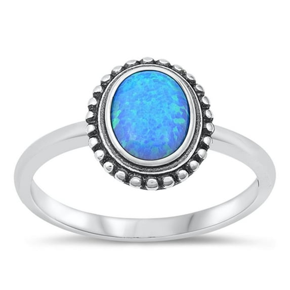 CHOOSE YOUR COLOR Bali Blue Simulated Opal Ring .925 Sterling Silver Band CZ Female Size 9
