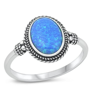 CHOOSE YOUR COLOR Bali Blue Simulated Opal Ring .925 Sterling Silver Band CZ Female Size 9