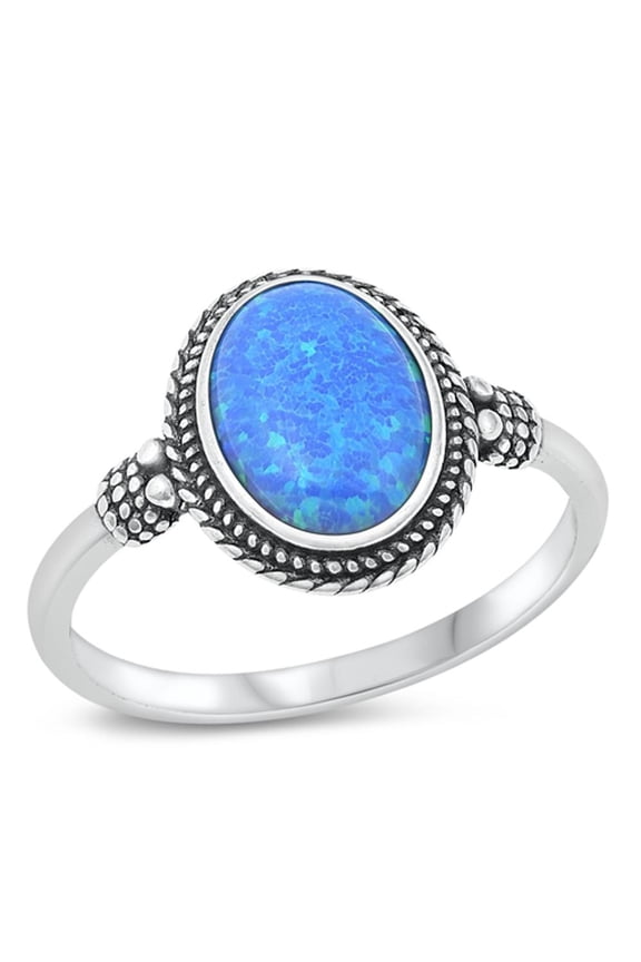 CHOOSE YOUR COLOR Bali Blue Simulated Opal Ring .925 Sterling Silver Band CZ Female Size 9