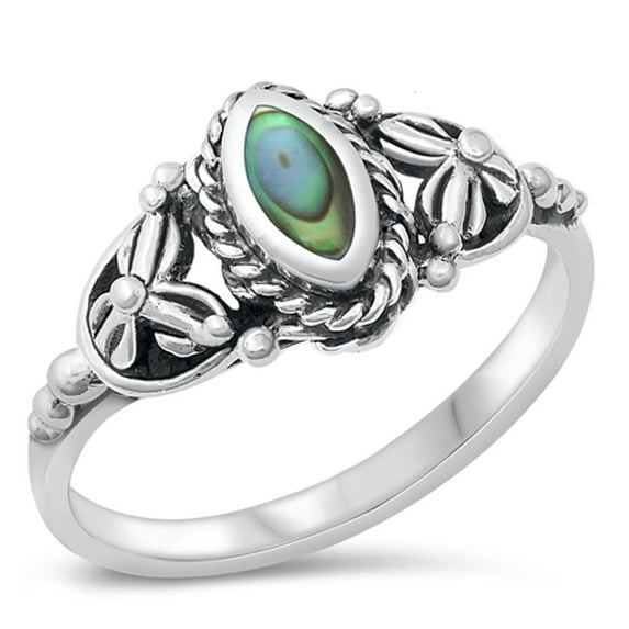 CHOOSE YOUR COLOR Bali Boho Flower Abalone Wholesale Ring .925 Sterling Silver Band Jewelry Female Size 5