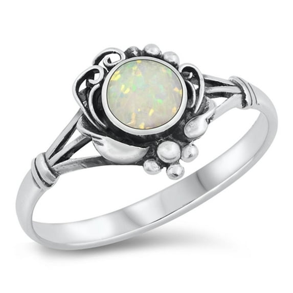 CHOOSE YOUR COLOR Bali Boho White Simulated Opal Ring .925 Sterling Silver Band CZ Female Size 5