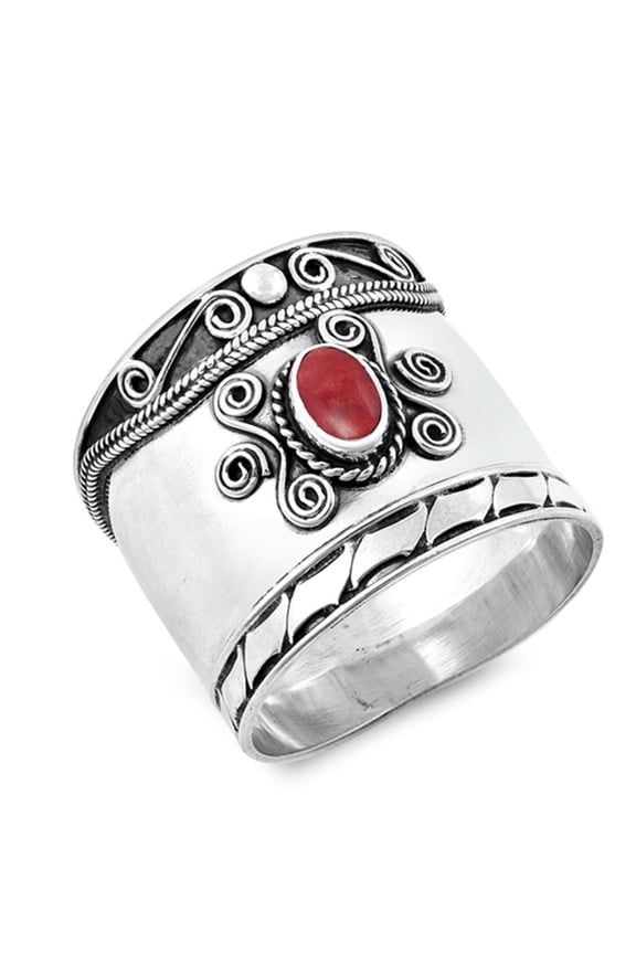 CHOOSE YOUR COLOR Bali Boho Wide Oval Rope Halo Twist Ring .925 Sterling Silver Band Jewelry Female Size 9