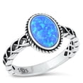 thumbnail image 1 of CHOOSE YOUR COLOR Bali Chunk Blue Simulated Opal Ring .925 Sterling Silver Band CZ Female Size 7, 1 of 4